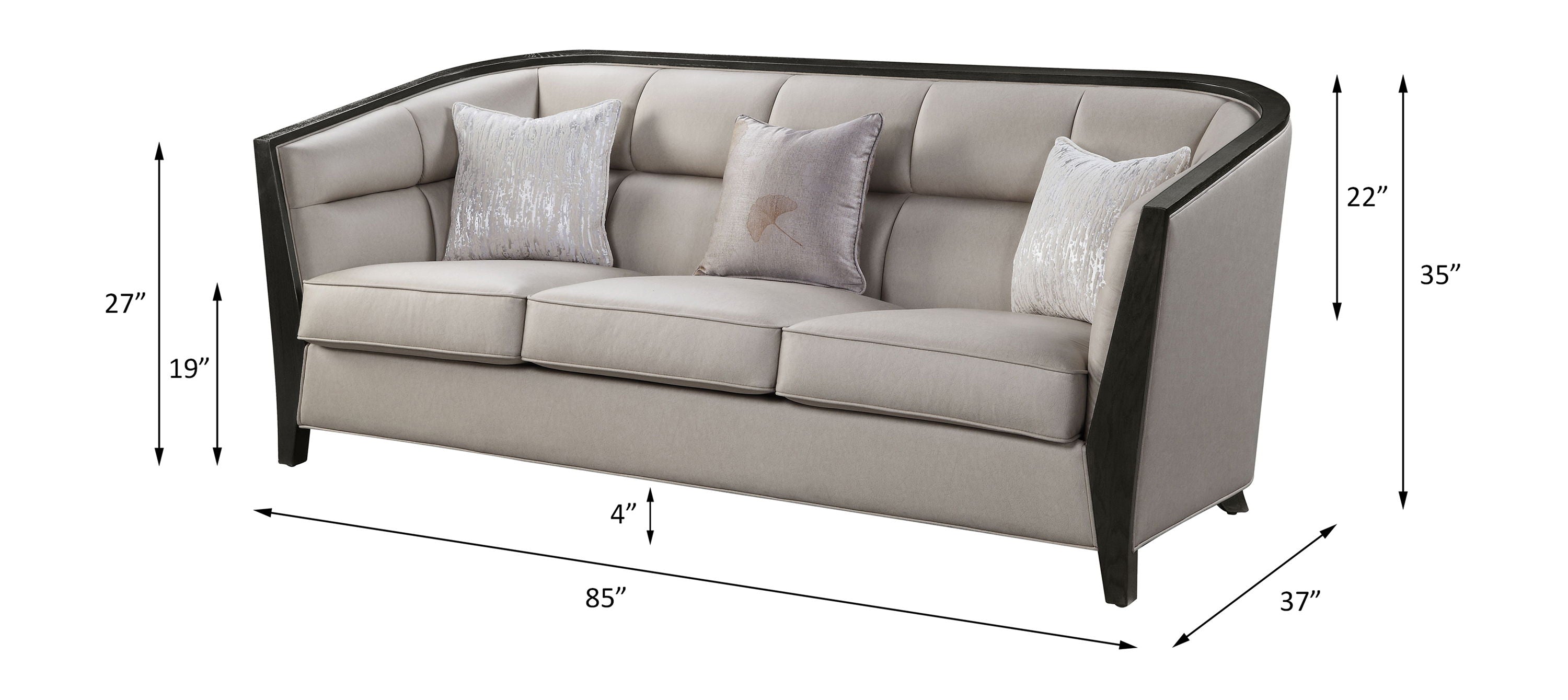 Zemocryss - Sofa With 3 Pillows - Beige Fabric