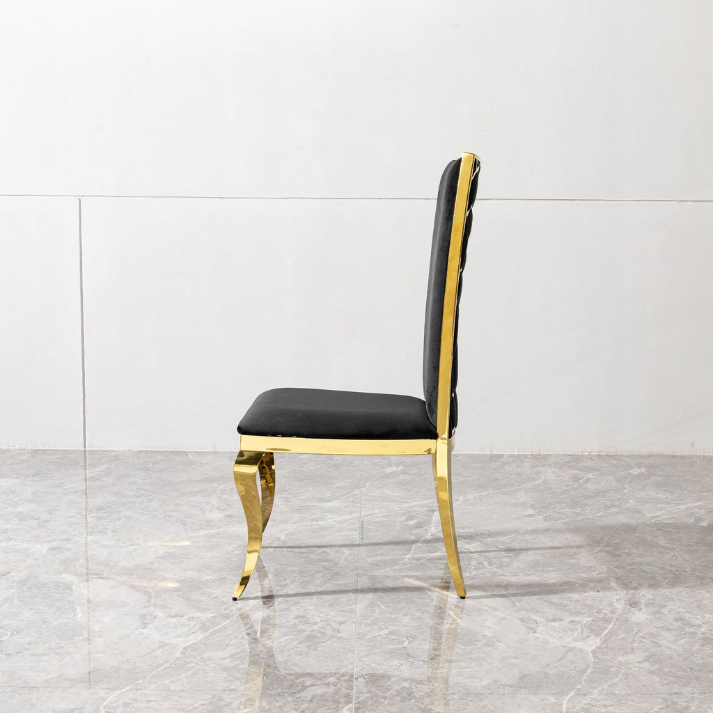 Dining Chair (Set of 2) With Unique Backrest Stainless Steel Legs - Gold