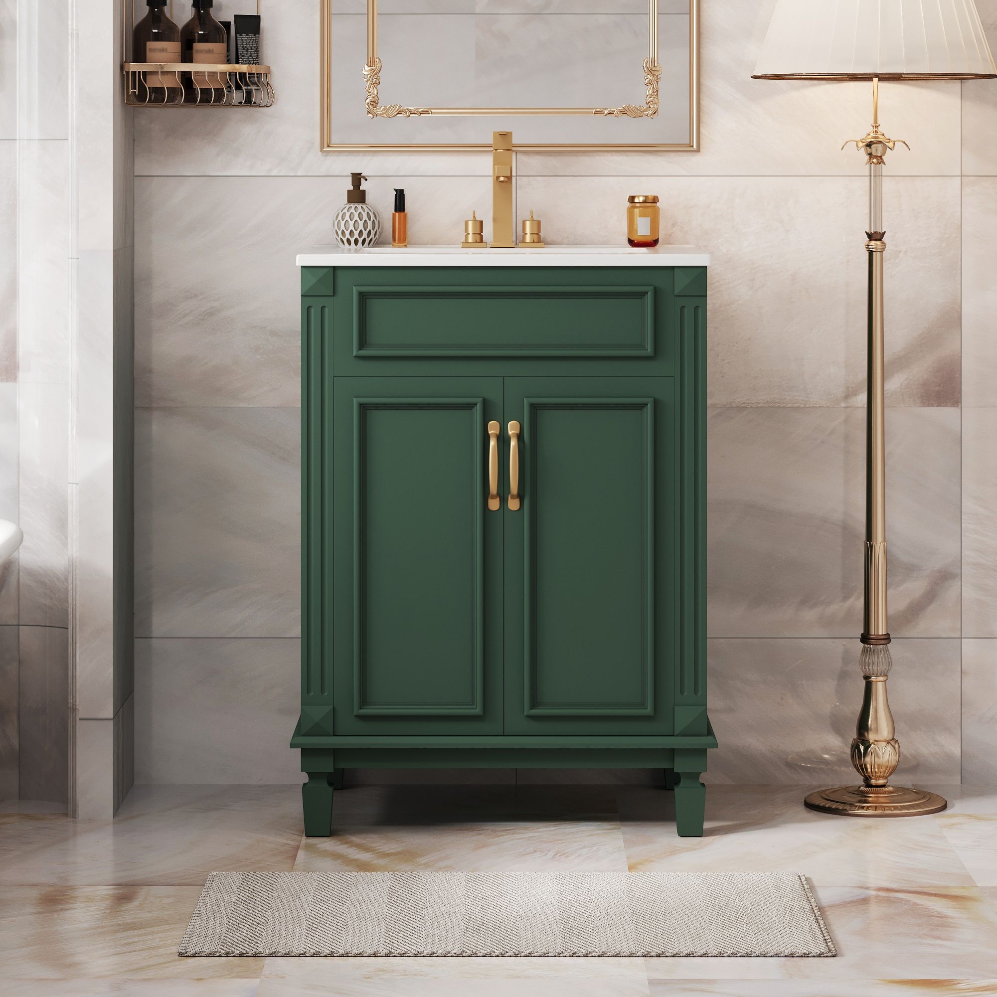 Bathroom Vanity With Top Sink, Cabinet With 2 Soft Closing Doors