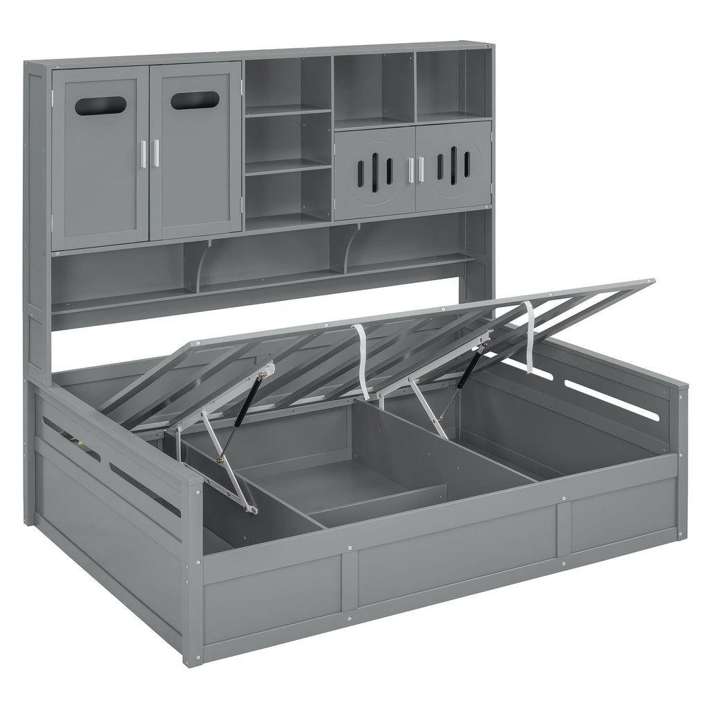 Daybed With All-In-One Cabinet And Shelf