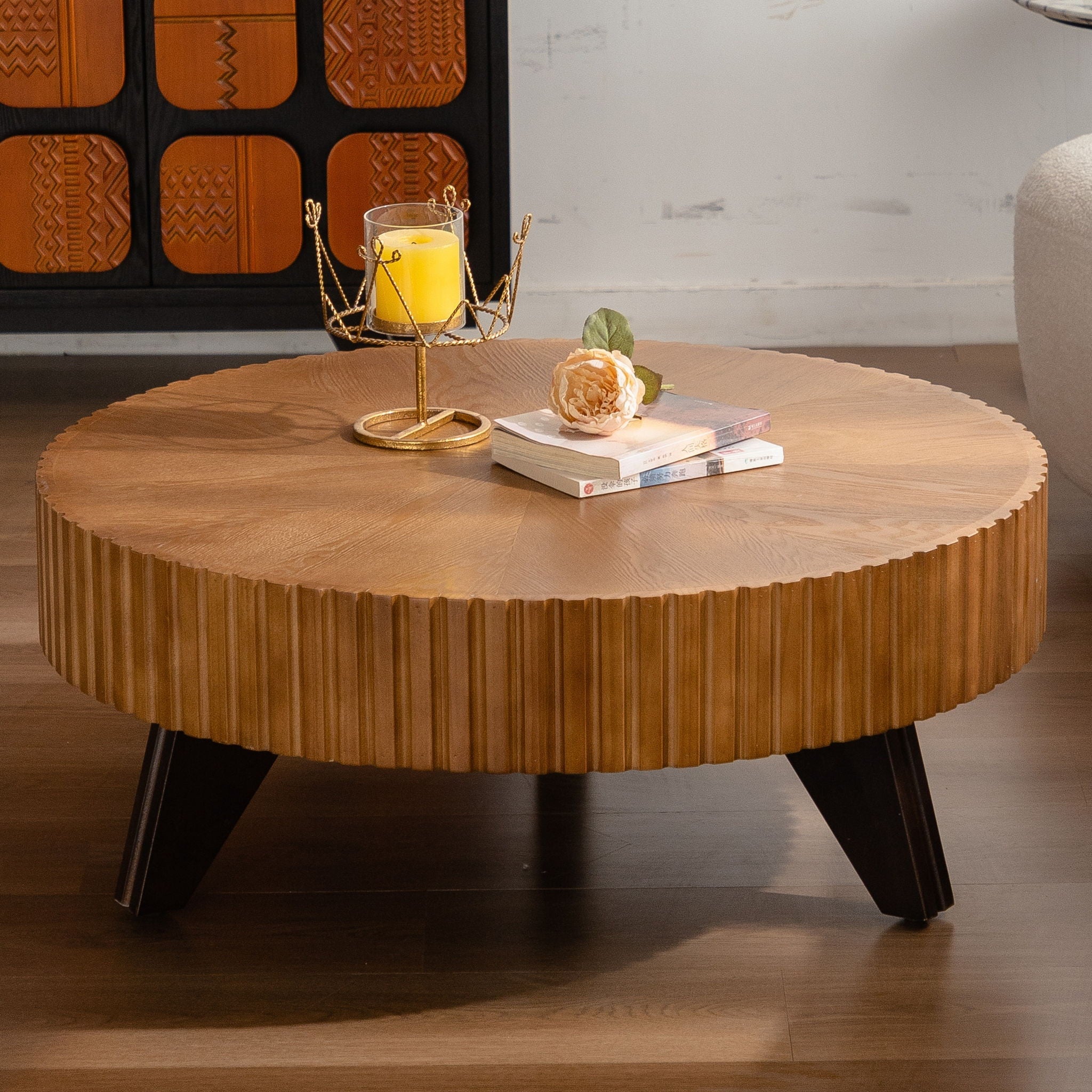 Round Retro Coffee With Solid Wood Legs