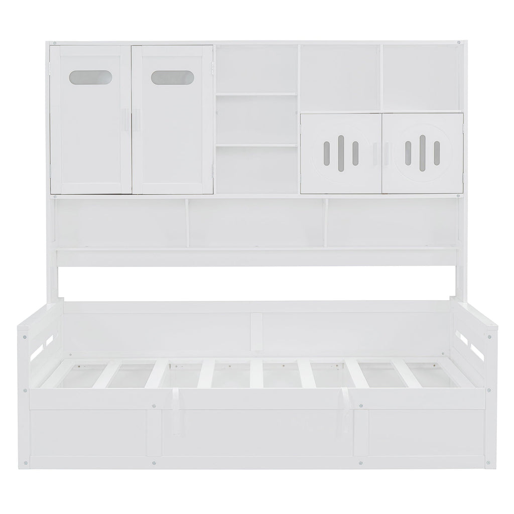 Daybed With All-In-One Cabinet And Shelf