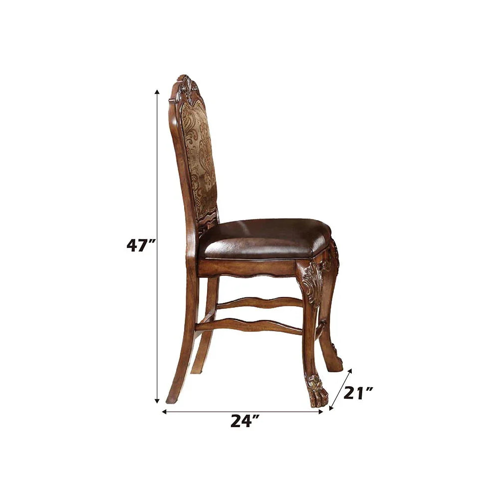 Dresden - Counter Height Chair (Set of 2) - Vintage Synthetic Leather Seat & Floral Fabric Back & Cherry Oak