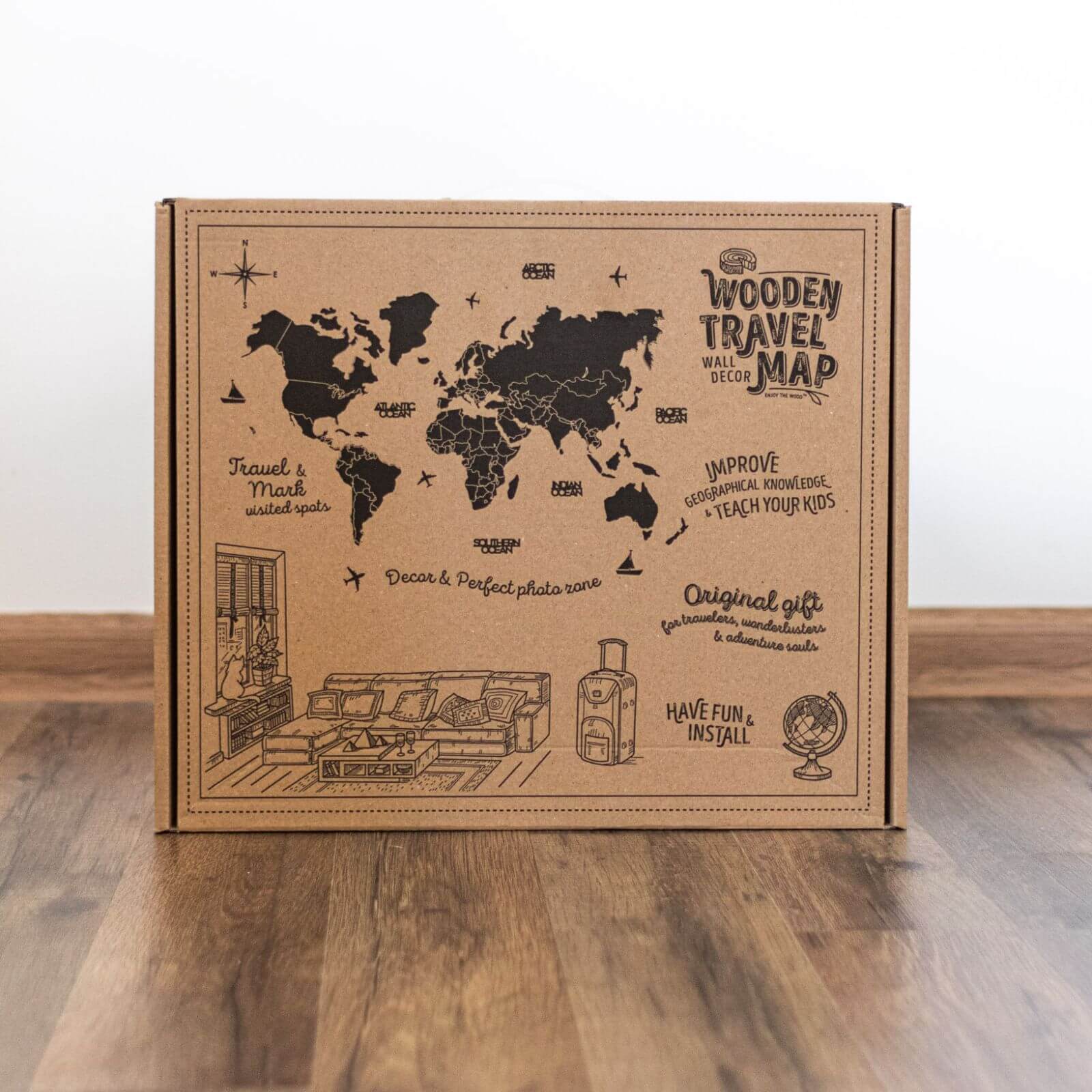 3D Wooden World Map Nordik (for US only)