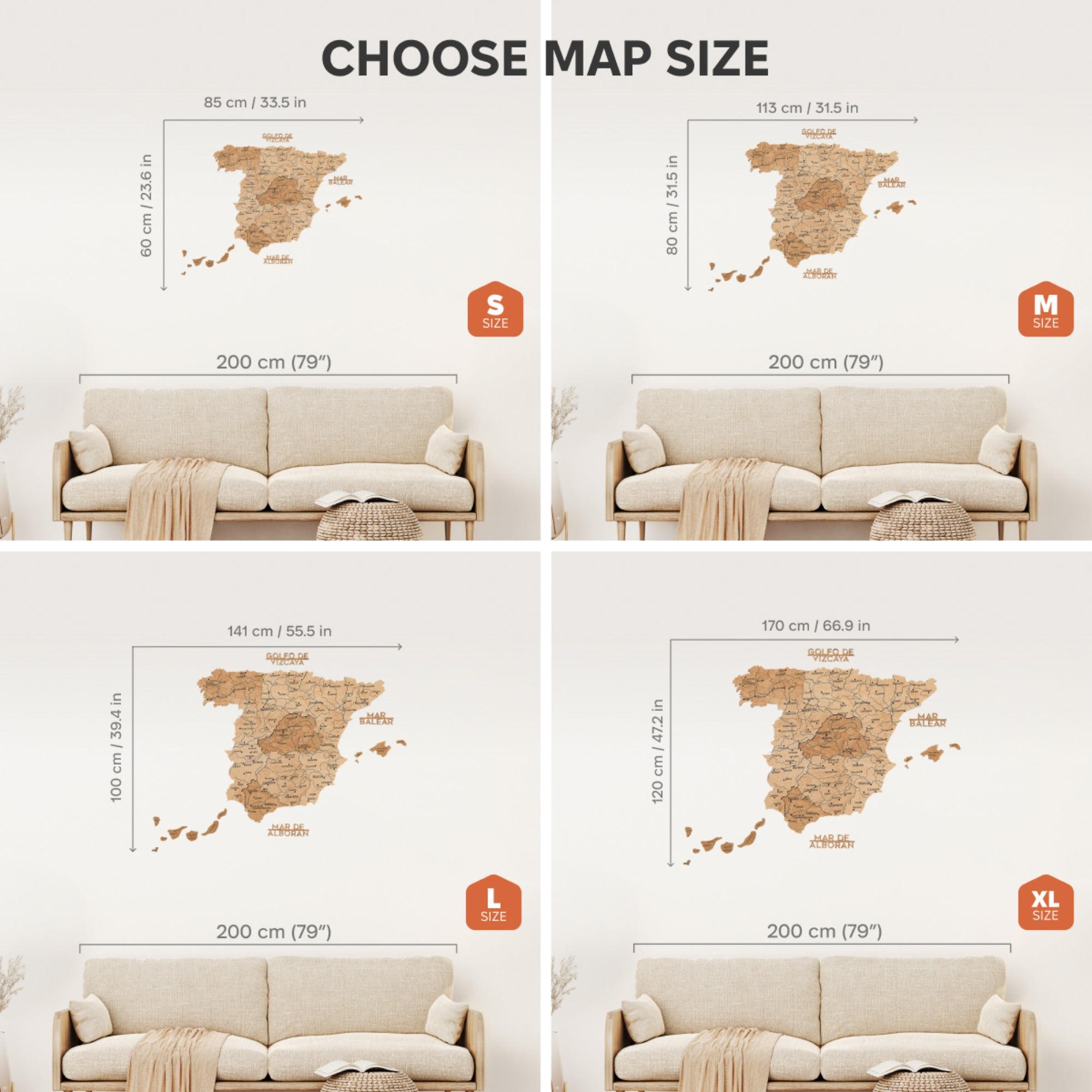 Wooden Map of Spain – Gold