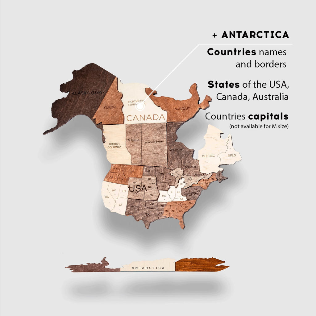 3D Wooden World Map Multicolor (for US only)