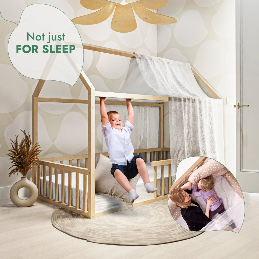 Twin Size Montessori House Bed for Kids with Fence