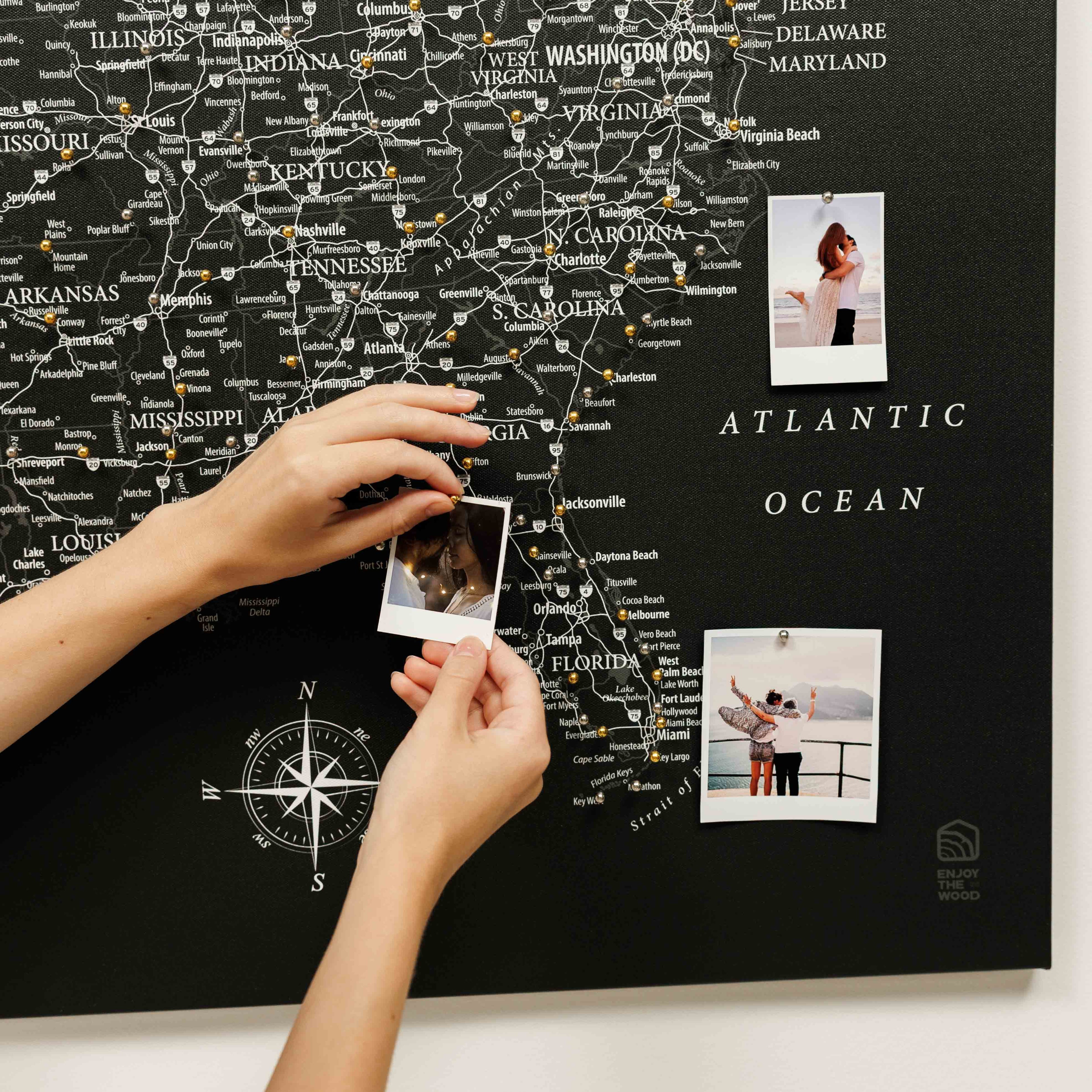 Wooden Canvas USA Map - Black
