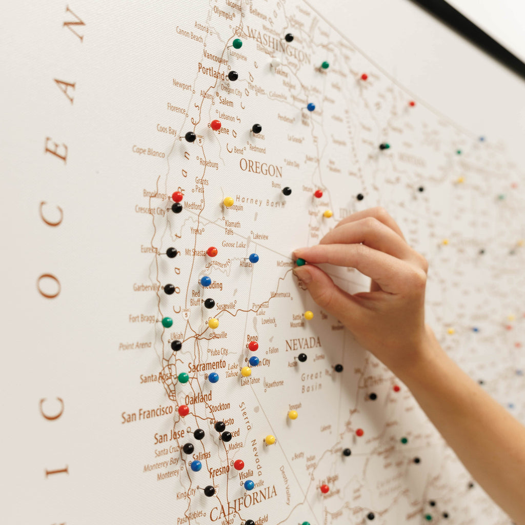 Wooden Canvas USA Map - Beige