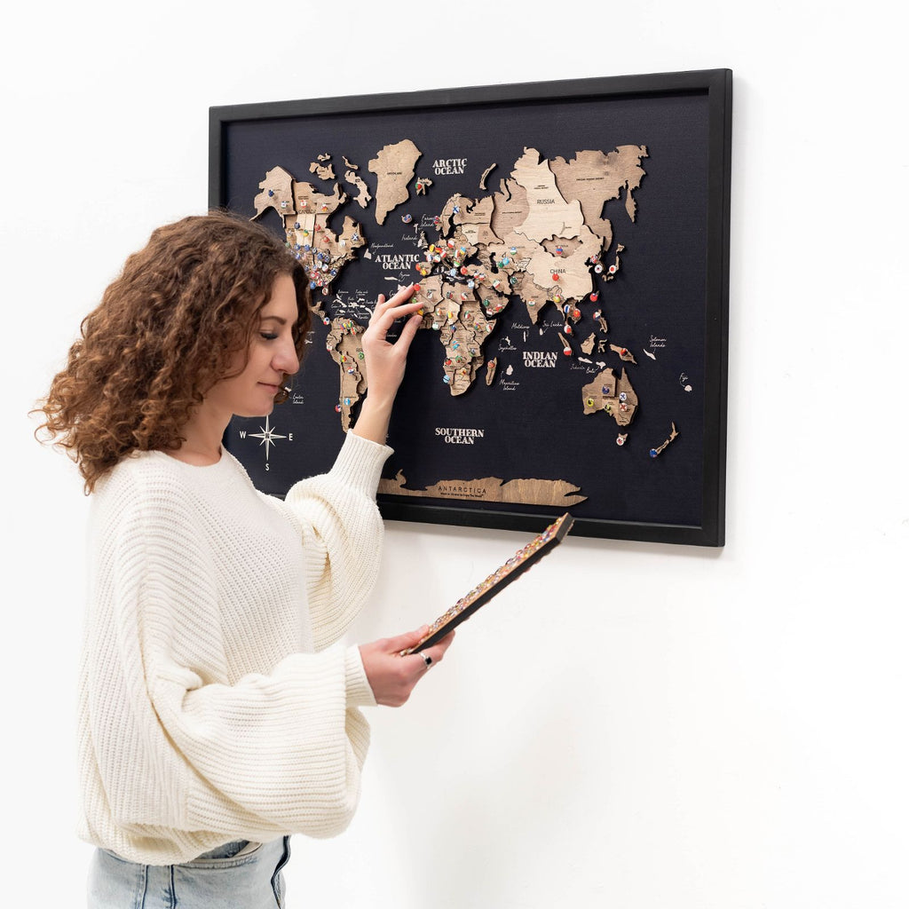 3D Wooden Panel World Map Terra