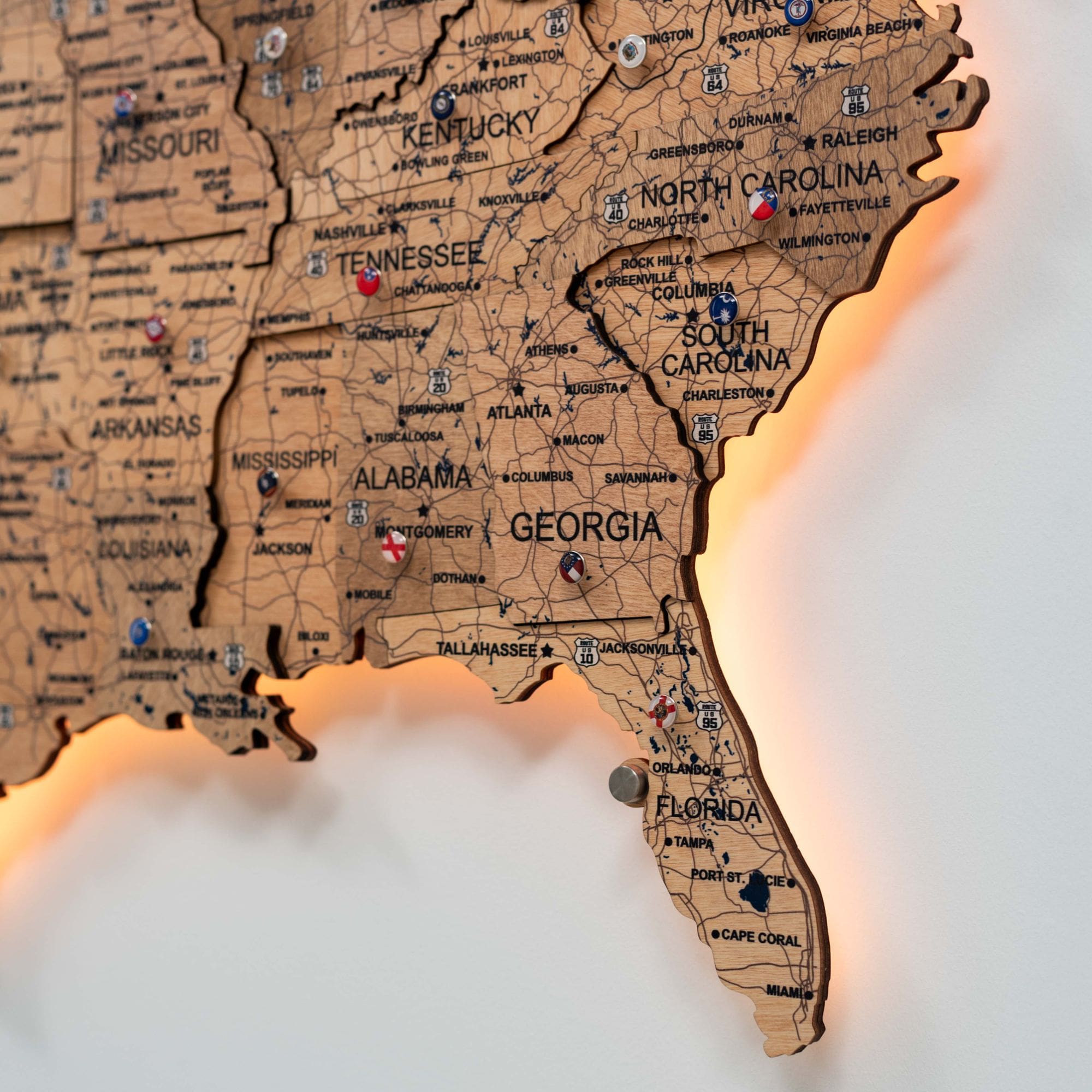 Wooden 3D LED Map of USA - Gold