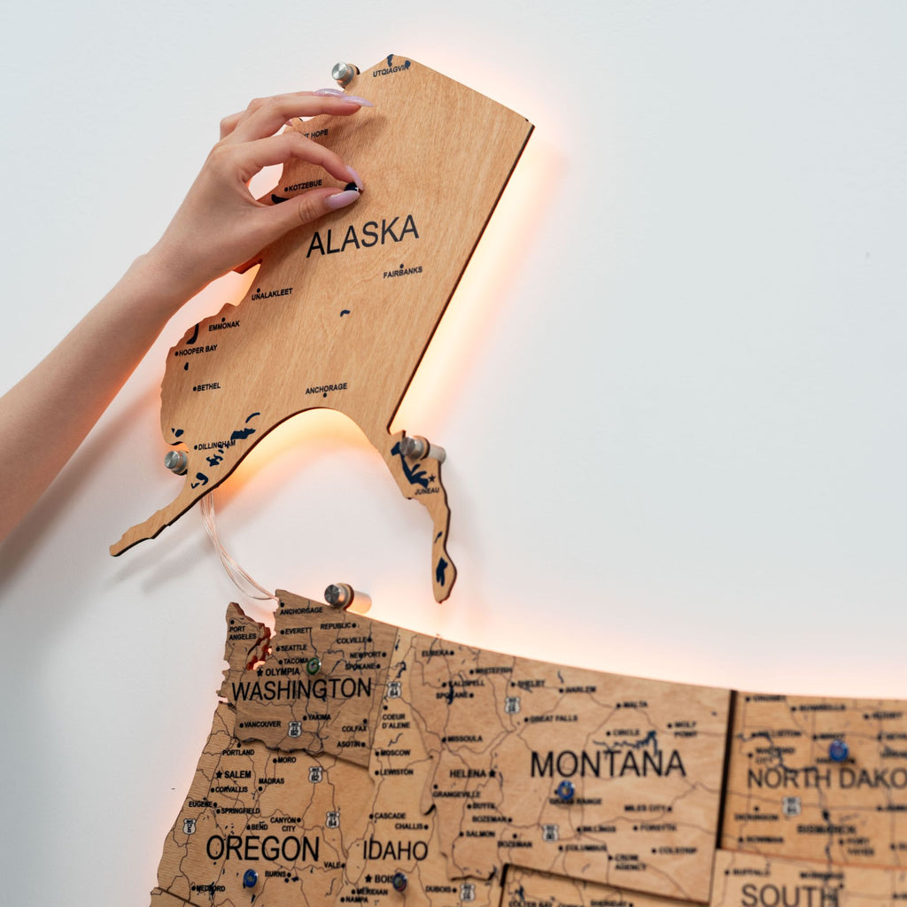 Wooden 3D LED Map of USA - Gold