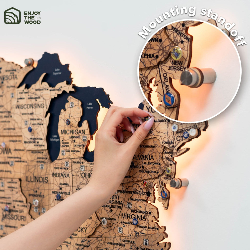 Wooden 3D LED Map of USA - Gold