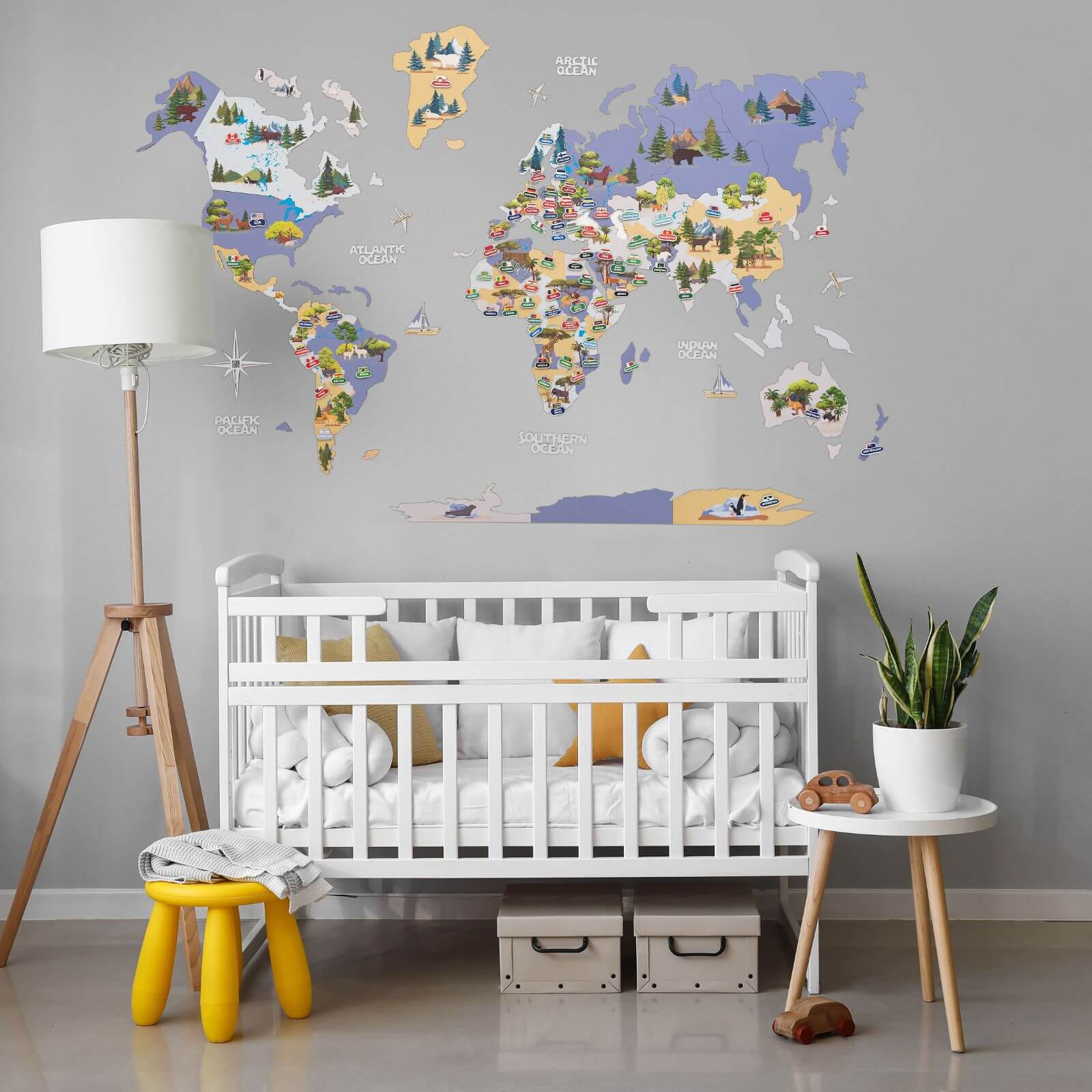 Animal World Map Indigo